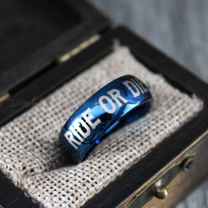 Ride or Die Rings, Blue Wedding Bands, Couple Ring Set, Matching Couple Rings - Image 7