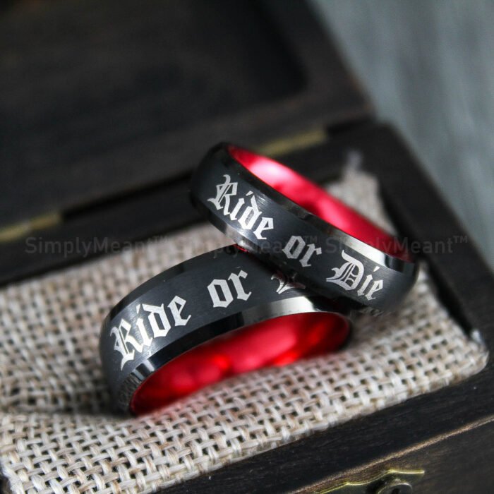 Ride or Die Rings, Black Wedding Bands, Couple Ring Set, Matching Couple Rings - Image 4