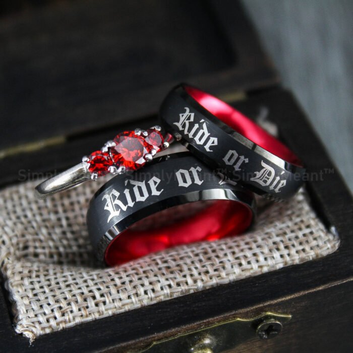 Ride or Die Rings, Black Wedding Bands, Couple Ring Set, Matching Couple Rings - Image 1