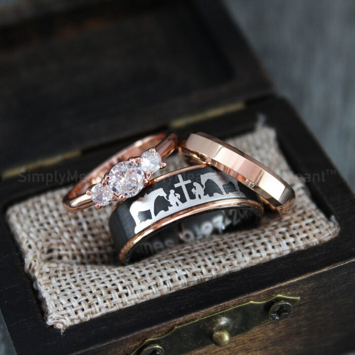 Praying Cowboys Rings, Couple Wedding Bands, Cowboys Rings - Image 1