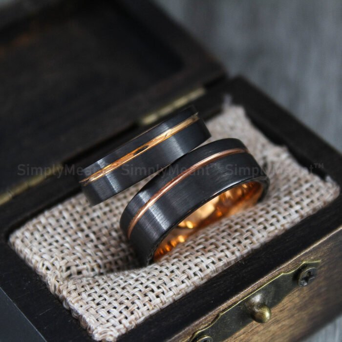 Couple Rings, Black Wedding Bands, Matching Wedding Rings - Image 1