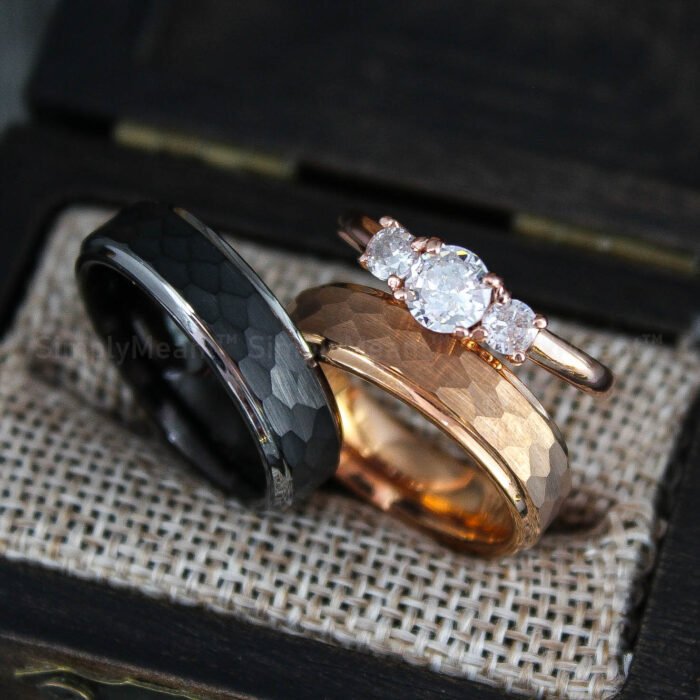 Hammered Wedding Bands, Hammered Rings, Couple Wedding Rings, Matching Rings - Image 1