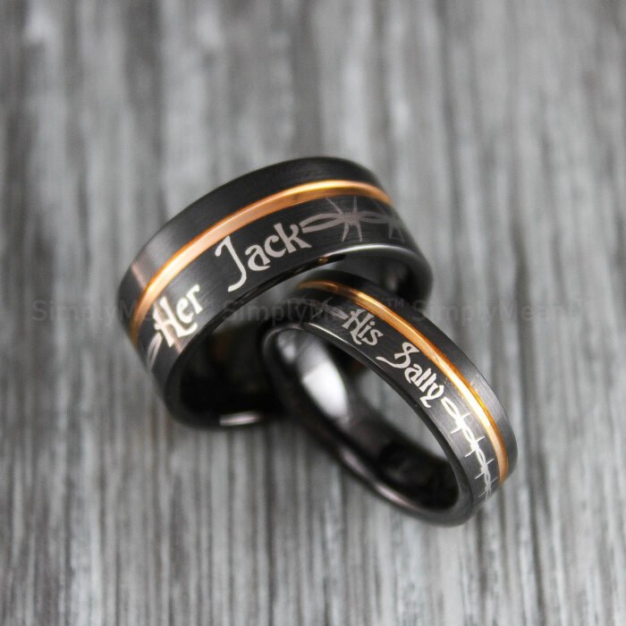 Her Jack His Sally Rings, Simply Meant To Be Wedding Bands, Black Wedding Bands - Image 1
