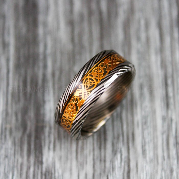 Damascus Steel Ring, Damascus Steel Wedding Band, Damascus Steel Wedding Ring - Image 1