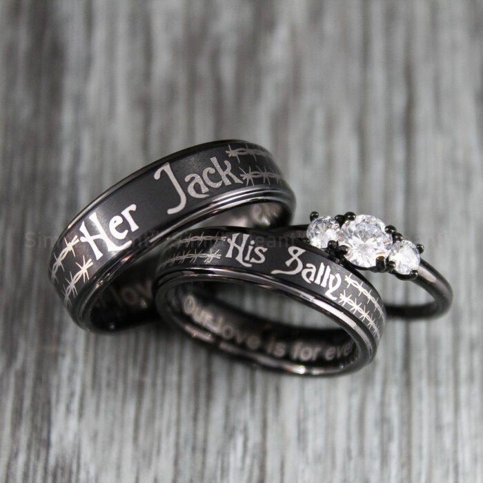 Her Jack His Sally Rings, Simply Meant To Be Wedding Bands, Couple Rings - Image 1