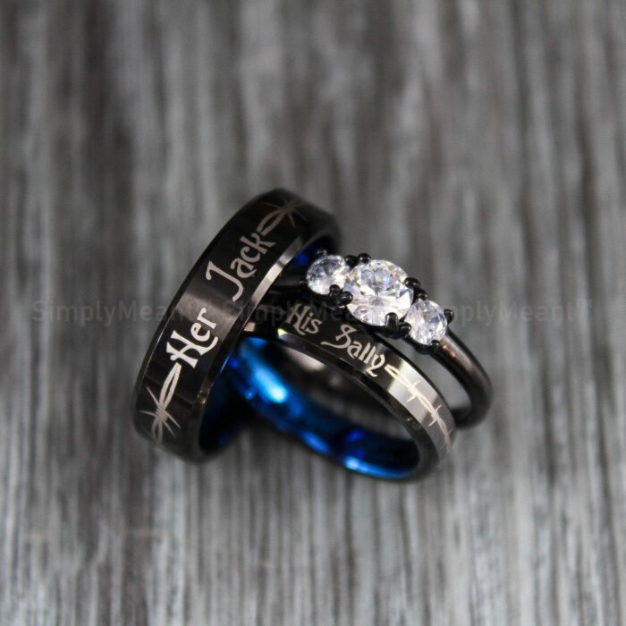 Her Jack His Sally Rings, Simply Meant To Be Wedding Bands, Couple Rings - Image 1