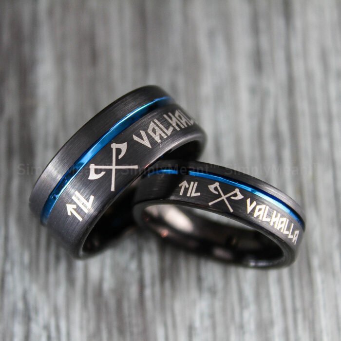 Til Valhalla Rings, Til Valhalla Wedding Bands, Vikings Couple Rings - Image 3