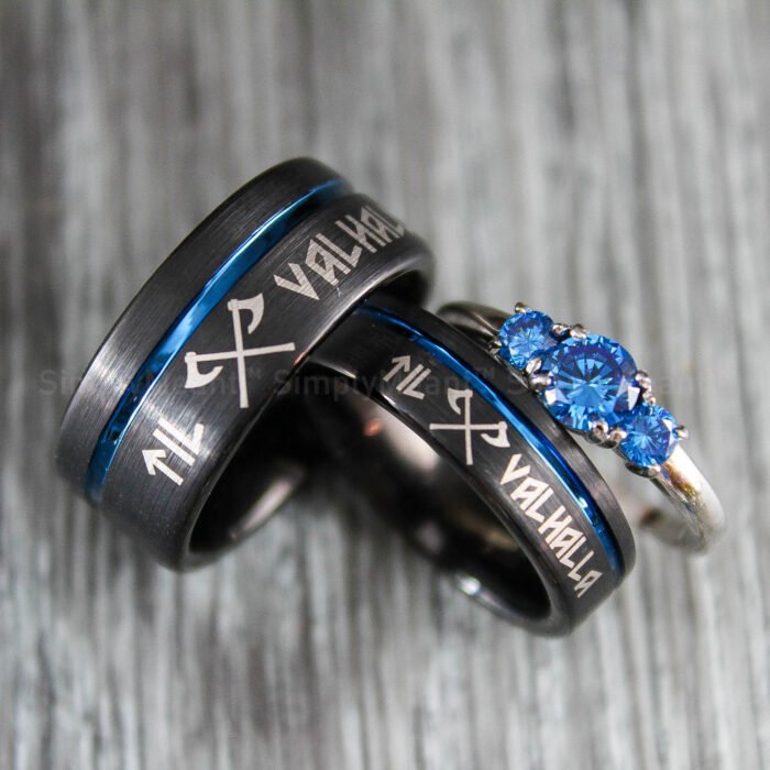 Til Valhalla Rings, Til Valhalla Wedding Bands, Vikings Couple Rings - Image 1