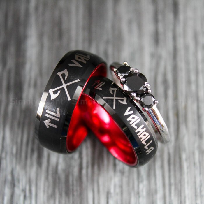 Til Valhalla Rings, Til Valhalla Wedding Bands, Vikings Couple Rings - Image 1
