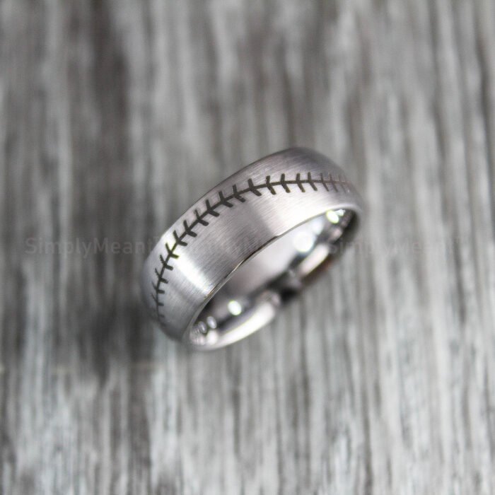 Baseball Ring, Baseball Jewelry, Baseball Stitch Wedding Band - Image 1