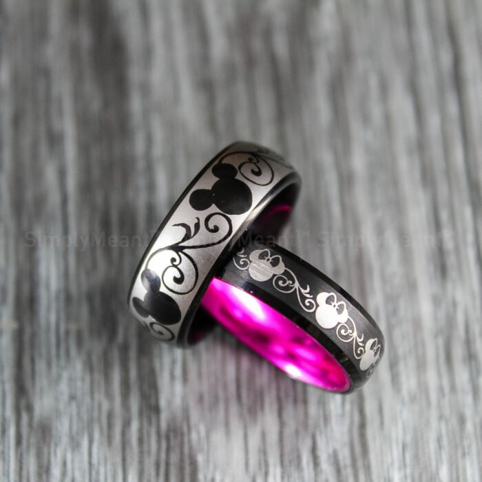 Mickey Mouse Rings, Mickey Mouse Wedding Bands, Matching Couple Rings - Image 1