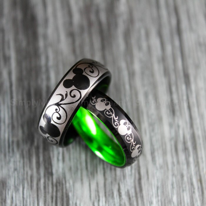 Mickey Mouse Rings, Mickey Mouse Wedding Bands, Matching Couple Rings - Image 1