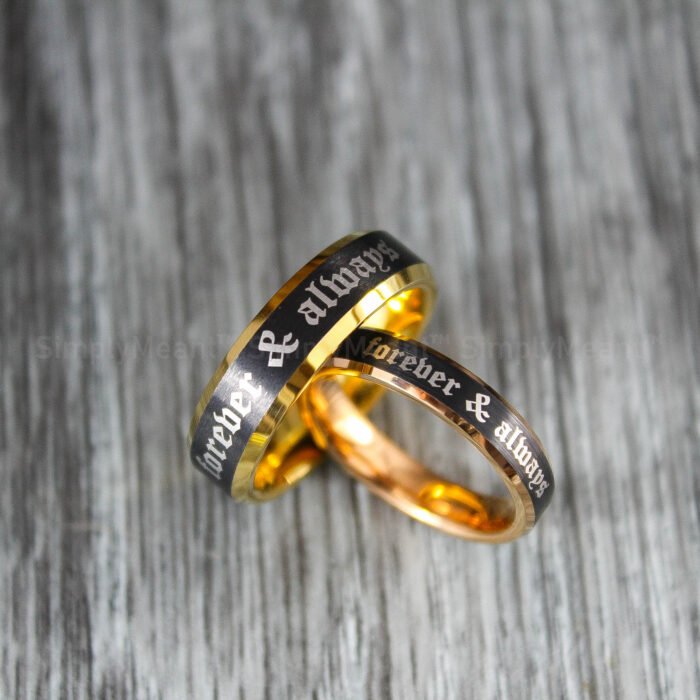 Forever and Always Rings, Black Wedding Bands, Couple Ring Set, Matching Couple Rings - Image 1
