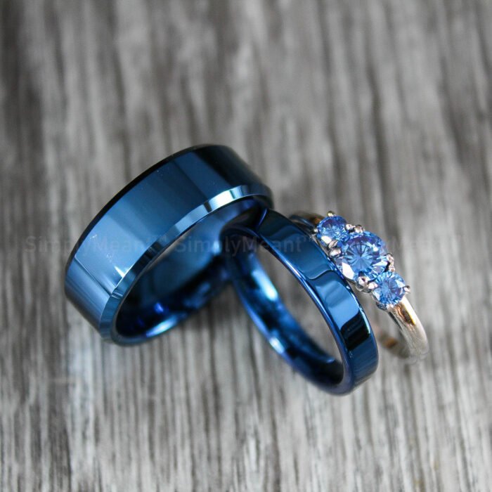 Blue Wedding Rings, Couple Wedding Bands, Couple Ring Set, Blue Wedding Bands - Image 1