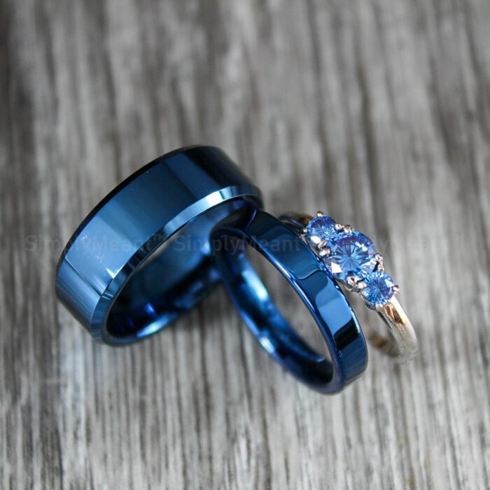 Blue Wedding Rings, Couple Wedding Bands, Couple Ring Set, Blue Wedding Bands - Image 5