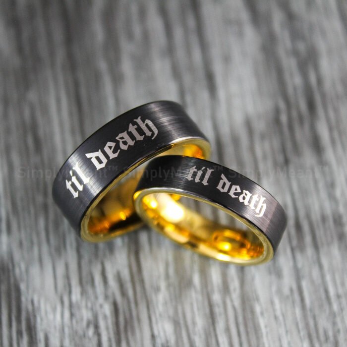 Til Death Rings, Black Wedding Bands, Couple Ring Set, Matching Couple Rings - Image 1
