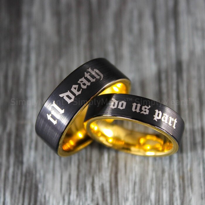 Til Death Do Us Part Rings, Black Wedding Bands, Couple Ring Set, Matching Couple Rings - Image 1