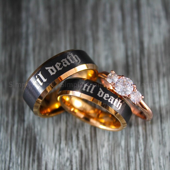 Til Death Rings, Black Wedding Bands, Couple Ring Set, Matching Couple Rings - Image 1