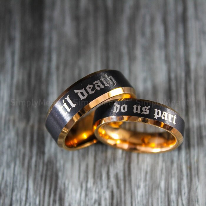 Til Death Do Us Part Rings, Black Wedding Bands, Couple Ring Set, Matching Couple Rings - Image 1