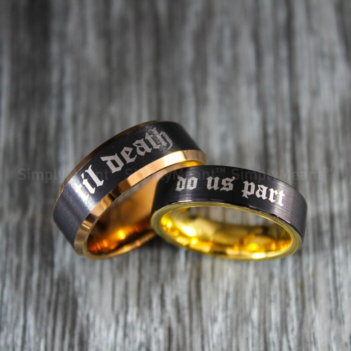Til Death Do Us Part Rings, Black Wedding Bands, Couple Ring Set, Matching Couple Rings - Image 1
