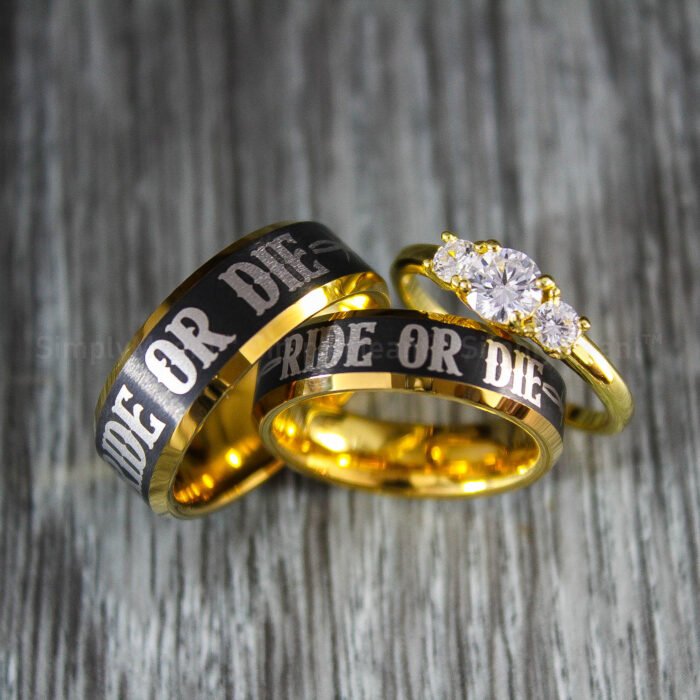 Ride or Die Rings, Black Wedding Bands, Couple Ring Set, Matching Couple Rings - Image 1