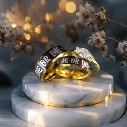 Ride or Die Rings, Black Wedding Bands, Couple Ring Set, Matching Couple Rings