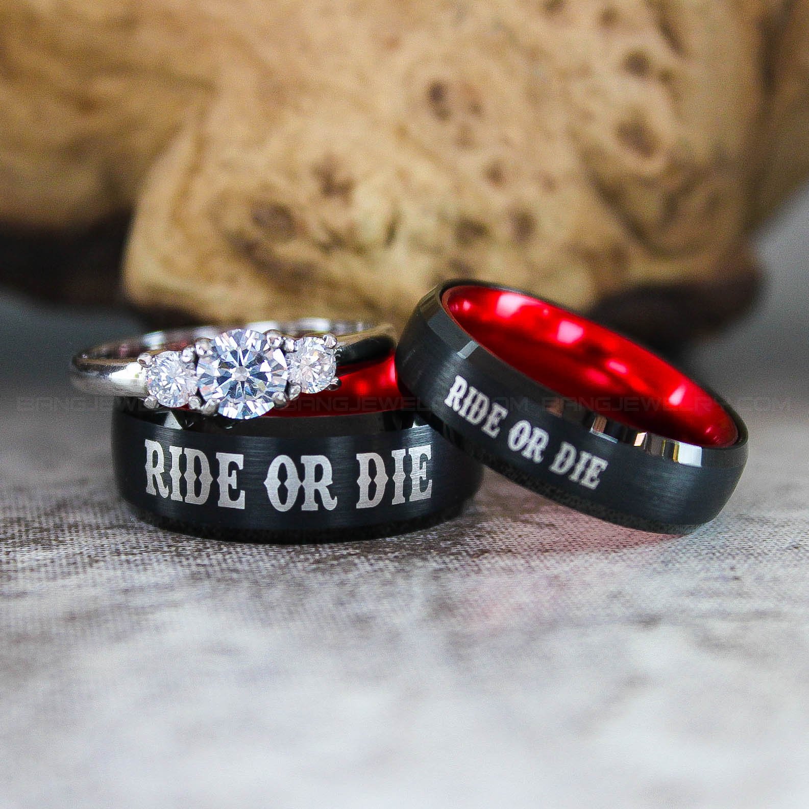 IMG_2882 Ride or Die Rings, Black Wedding Bands, Couple Ring Set, Matching Couple Rings - Image 1