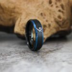 Music Ring, Music Sheet Ring, Bass Clef Ring, 6mm Black Tungsten Band, Bass Clef Wedding Ring, Bass Clef Wedding Band