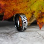 8mm Black Tungsten Band with Flat Edge Polynesian Style Tribal Armband Tattoo Design Laser Engraved Ring