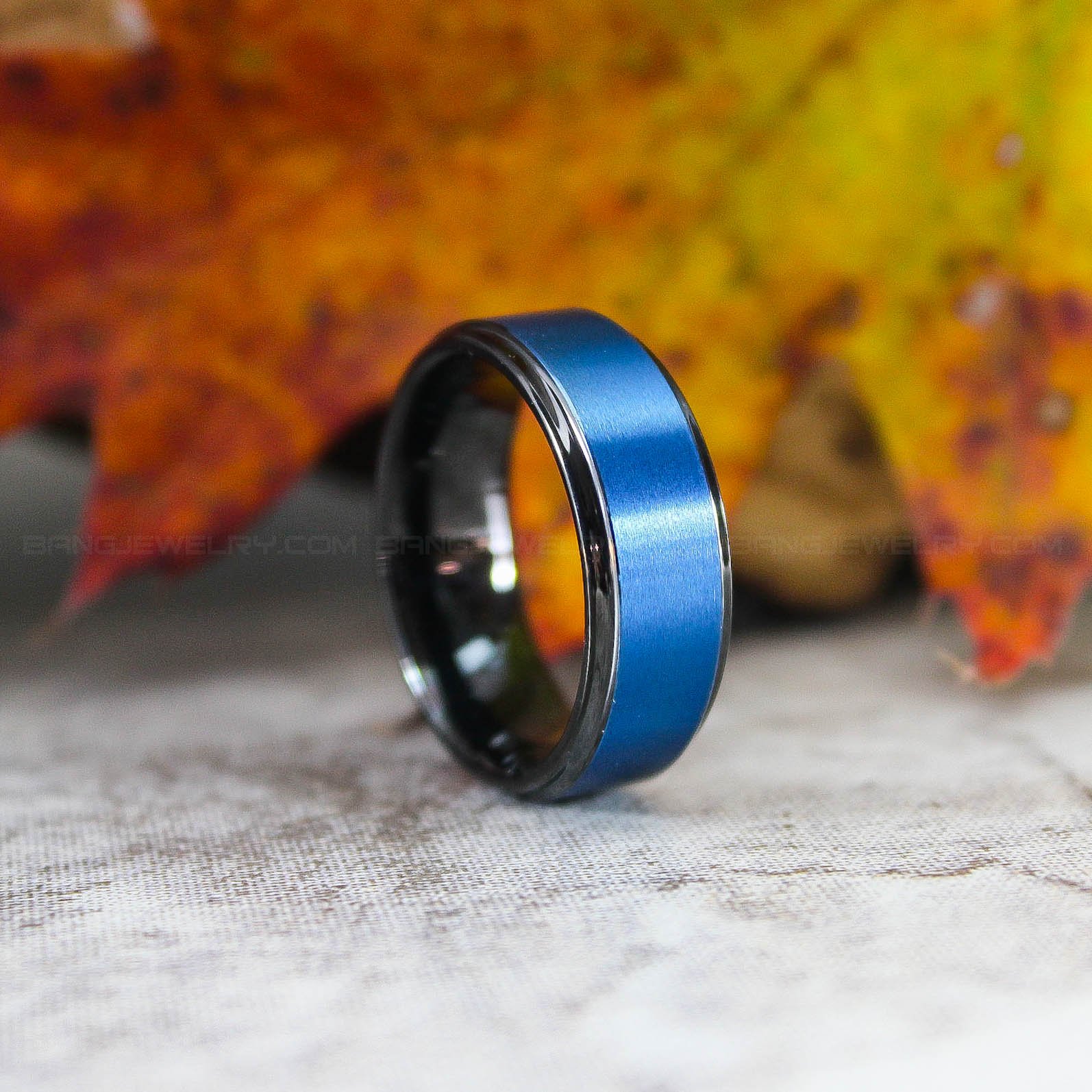 IMG_3065 Blue Wedding Ring, Black Tungsten Band with Blue Exterior, 8mm Blue Wedding Ring - Image 1