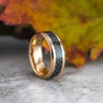 Rose Gold Wedding Rings, Rose Gold Tungsten Bands with Black Center Carbon Fiber, Rose Gold Tungsten Wedding Rings - Image 5