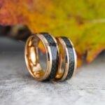 Rose Gold Wedding Rings, Rose Gold Tungsten Bands with Black Center Carbon Fiber, Rose Gold Tungsten Wedding Rings