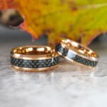 Rose Gold Wedding Rings, Rose Gold Tungsten Bands with Black Center Carbon Fiber, Rose Gold Tungsten Wedding Rings - Image 3