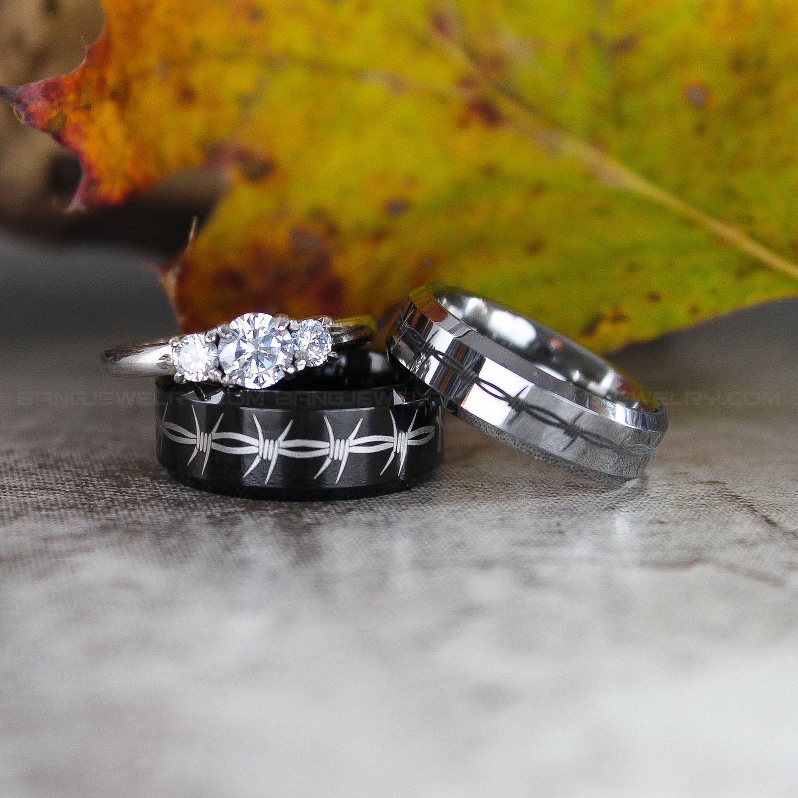 IMG_3098 Silver Wedding Rings, Barbed Wire Rings, Black Wedding Bands, Couple Ring Set, Matching Couple Rings - Image 1