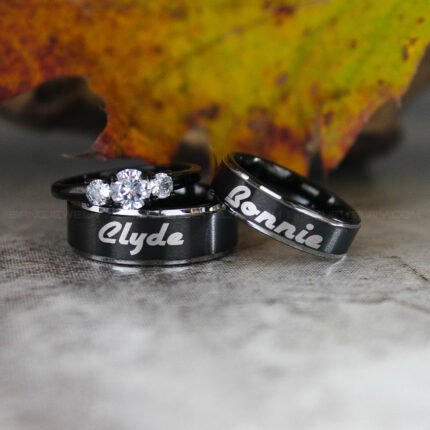 Bonnie and Clyde Rings, Black Wedding Rings, Bonnie and Clyde Jewelry, Rings, Black Wedding Bands, Couple Ring Set, Matching Couple Rings