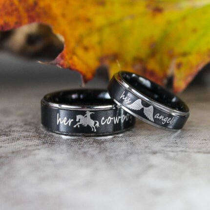 Her Cowboy His Angel Rings, Couple Wedding Bands, Matching Couple Wedding Rings