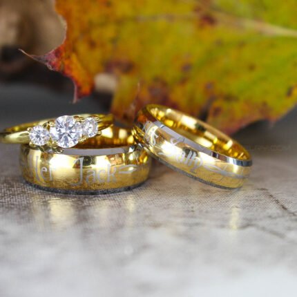 Her Jack His Sally Rings, Simply Meant To Be Wedding Bands, Yellow Gold Couple Rings