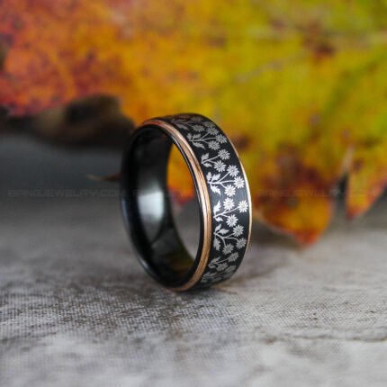 Daisy Ring, Flower Ring, Daisy Wedding Band, Daisy Wedding Ring, Black Wedding Band