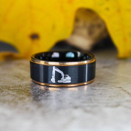 Backhoe Ring, Excavator Ring, Tractor Ring, Construction Machinery Ring, Backhoe Jewelry, Excavation Machinery Ring, Bulldozer Ring, Black Tungsten Wedding Ring, Black Tungsten Ring