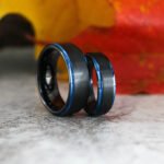 Black Wedding Rings, Black Tungsten Bands with Blue Step Edge, Black Wedding Rings - Image 4