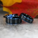 Black Wedding Rings, Black Tungsten Bands with Blue Step Edge, Black Wedding Rings