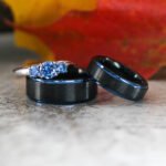 Black Wedding Rings, Black Tungsten Bands with Blue Step Edge, Black Wedding Rings