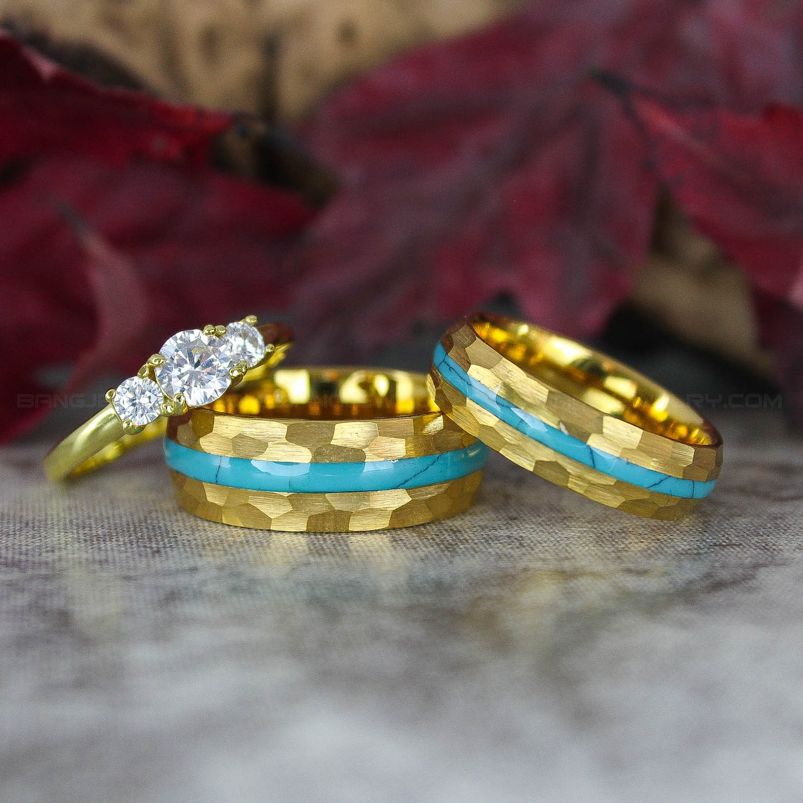 IMG_3228 Hammered Wedding Bands, Hammered Rings, Hammered Wedding Rings, Turquoise Wedding Bands - Image 1