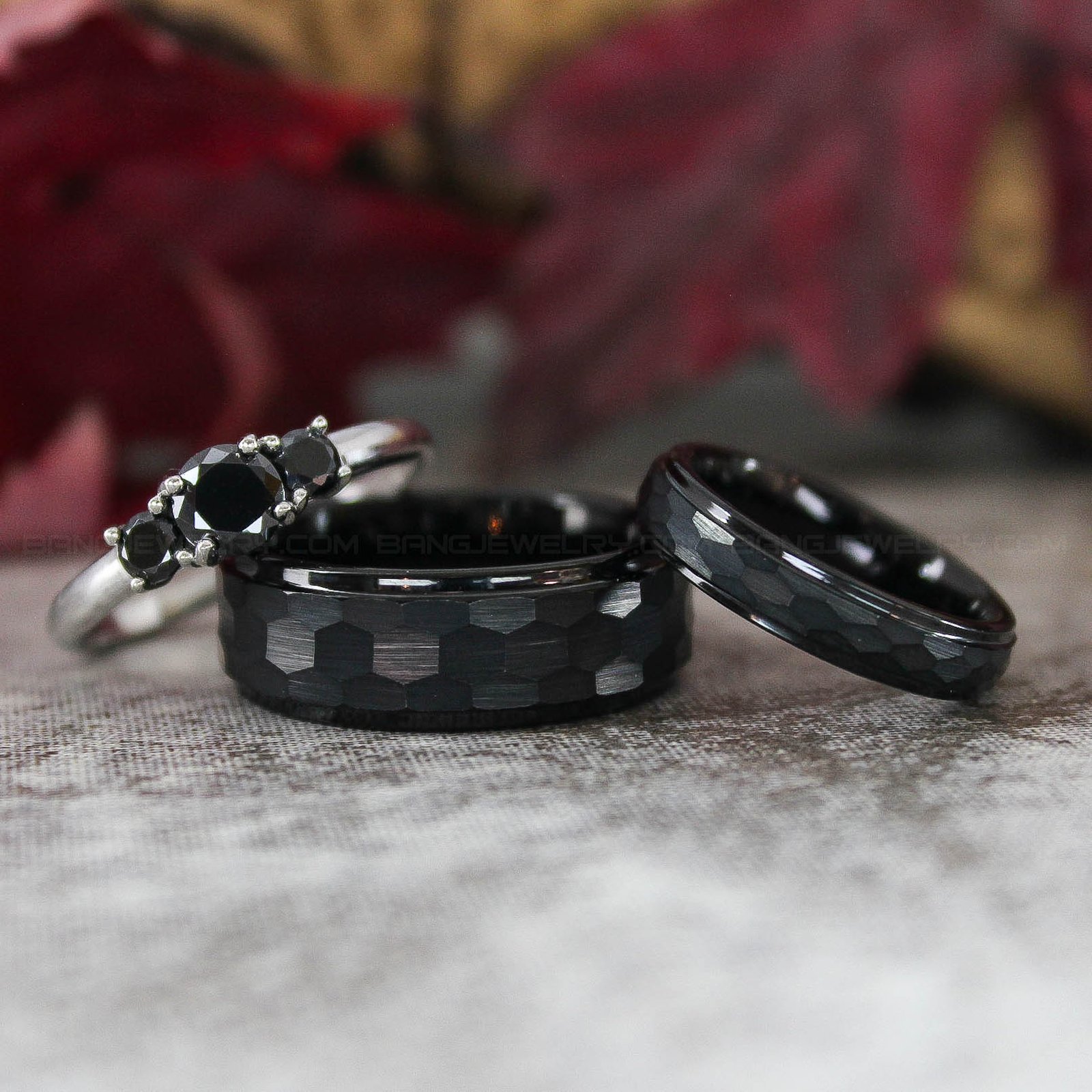 IMG_3249 Hammered Wedding Bands, Hammered Rings, Hammered Wedding Rings, Black Tungsten Bands - Image 1