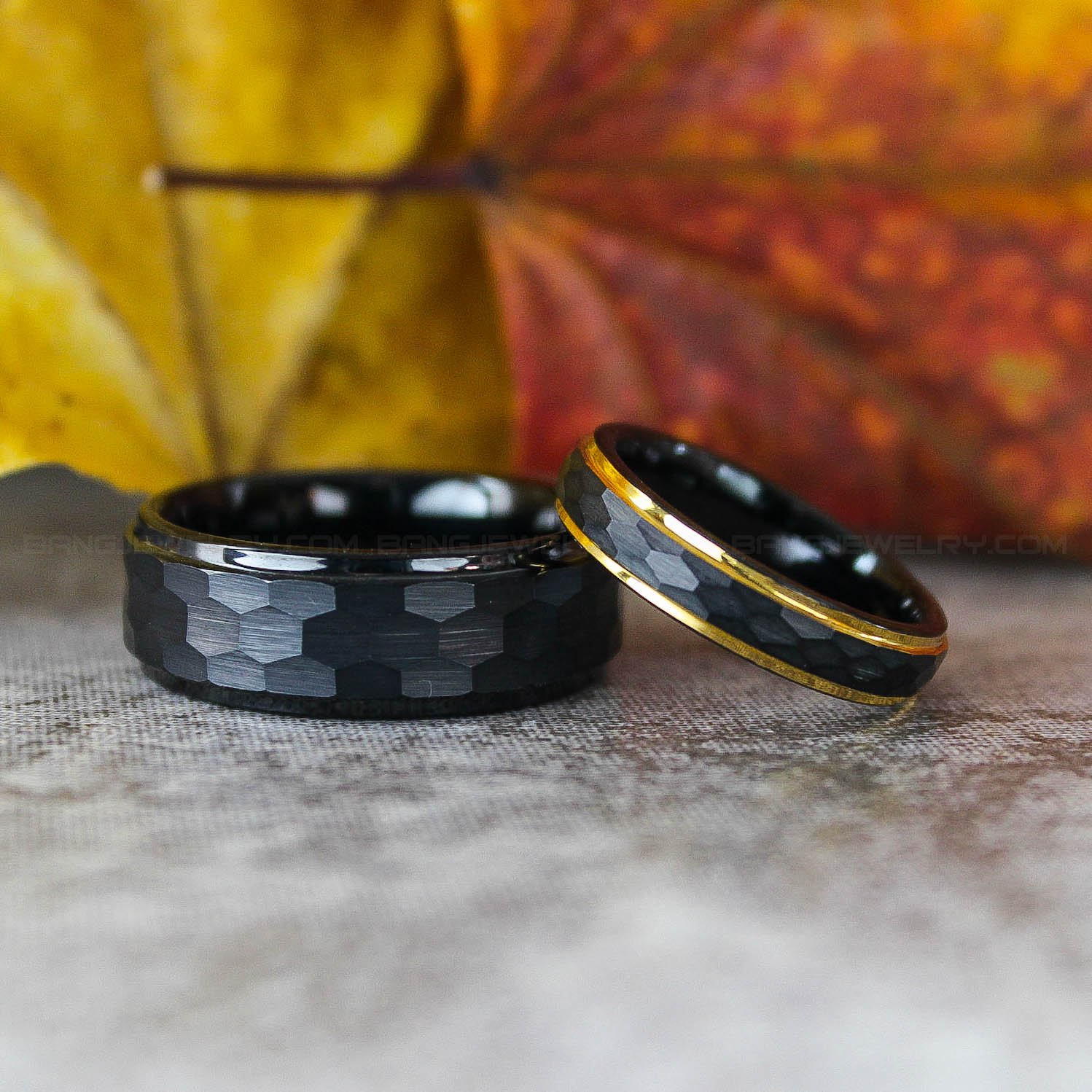 IMG_3259 Hammered Wedding Bands, Hammered Rings, Hammered Wedding Rings, Black Tungsten Bands - Image 1