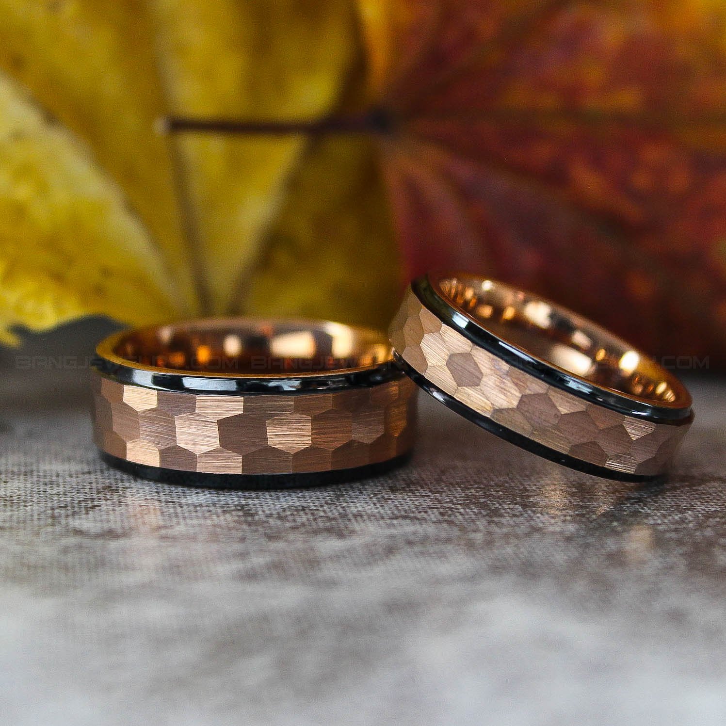 IMG_3262 Hammered Wedding Bands, Hammered Rings, Hammered Wedding Rings, Rose Gold Tungsten Bands - Image 1