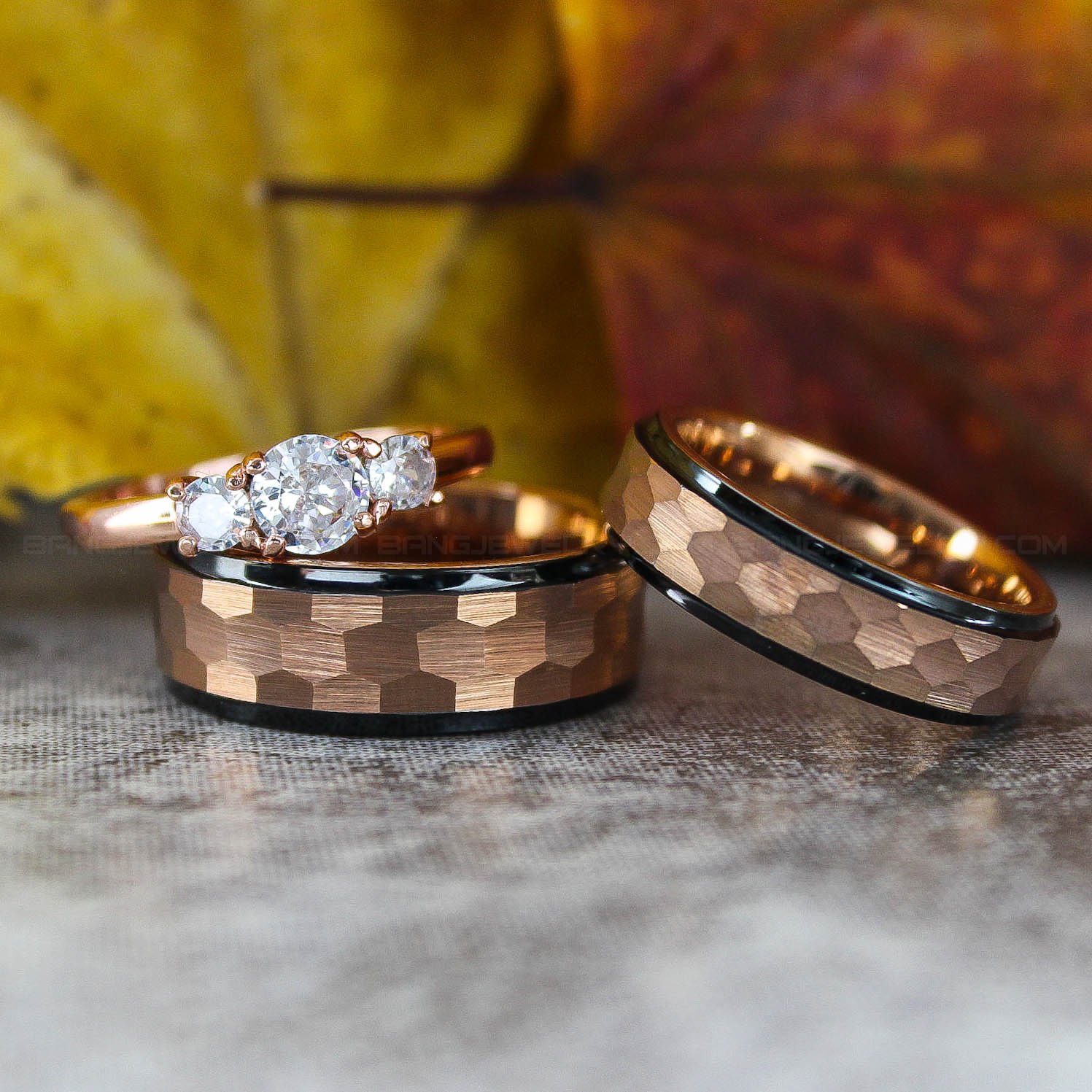 IMG_3263 Hammered Wedding Bands, Hammered Rings, Hammered Wedding Rings, Rose Gold Tungsten Bands - Image 1