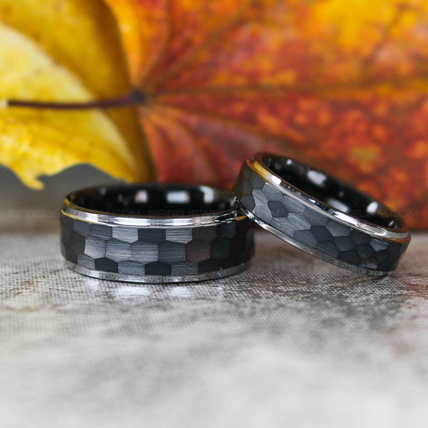 IMG_3265 Hammered Wedding Bands, Hammered Rings, Hammered Wedding Rings, Black Tungsten Bands - Image 1