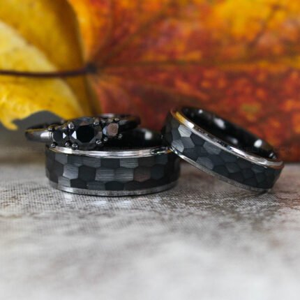 Hammered Wedding Bands, Hammered Rings, Hammered Wedding Rings, Black Tungsten Bands