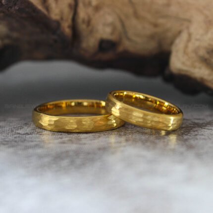 Hammered Wedding Bands, Hammered Rings, Hammered Wedding Rings, Yellow Gold Tungsten Bands